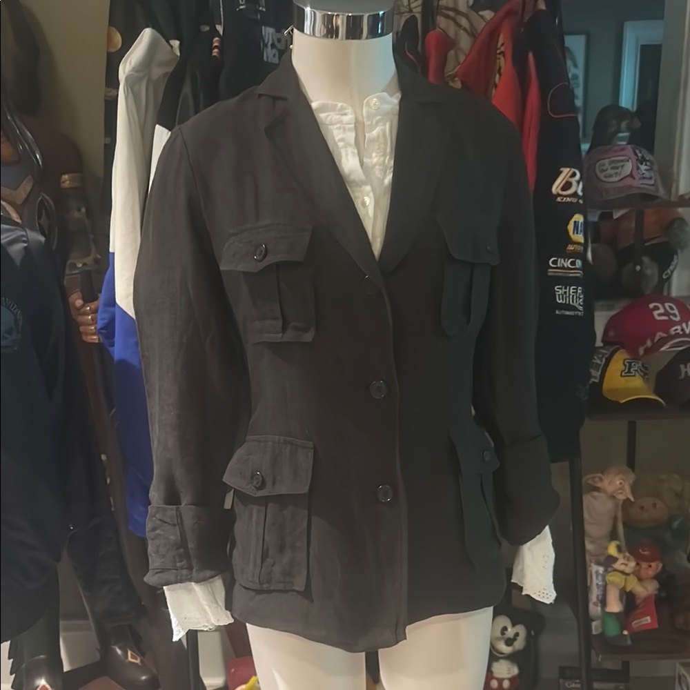 Vintage Lida Baday Sz 8 Linen Women's Black Tailored Jacket GVC